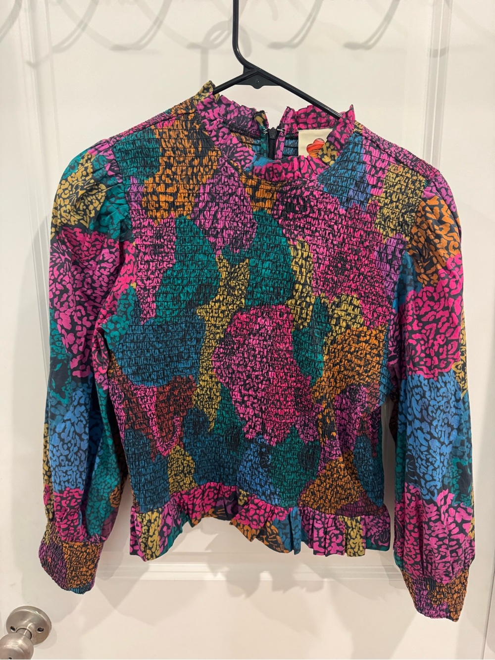 Farm Rio Multi-Color Smocked Long-Sleeve Top